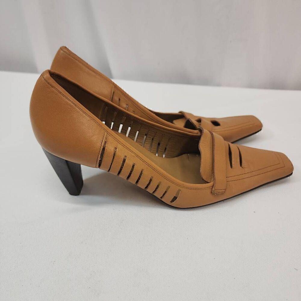 Enzo Angiolini Size 8.5 Tan Leather Square Toe Pump Heels L - Picture 4 of 12